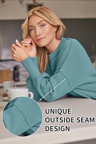 Image of LILLUSORY Women's Oversized Batwing Sweaters 2026 Fall Outfits Trendy Crewneck Knit Side Slit Fashion Pullover Tops