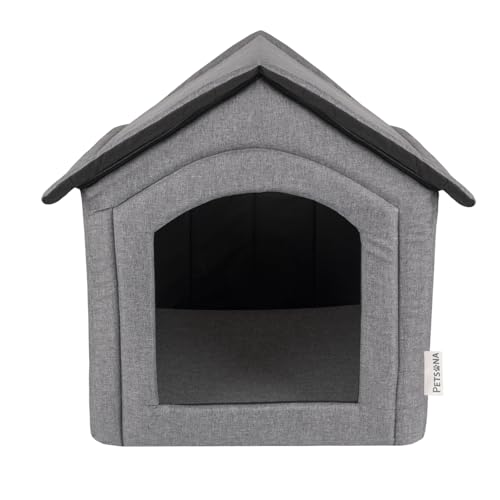 Petsona Hundehöhle Hundehütte Faltbare Mit Herausnehmbarem Dach Hundehaus Hundebett Katzenbett Haustierbett Schlafplatz Größe L, Grau