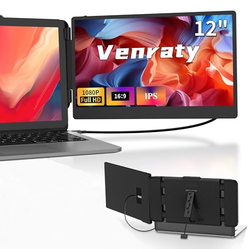 Venraty 12'' Dual Screen Laptop Extender, FHD 1080P IPS Portable Monitor HDMI/USB-C Plug-Play (Mac, Wins, Android, Dex)
