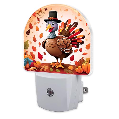Image of Cute Cartoon Turkey Night Light for Kids,Thanksgiving Day Fall Autumn Night Light Plug in with Dusk to Dawn Sensor,0.5w Energy Saving Nightlight for Hallway Stairway Kitchen Bedroom