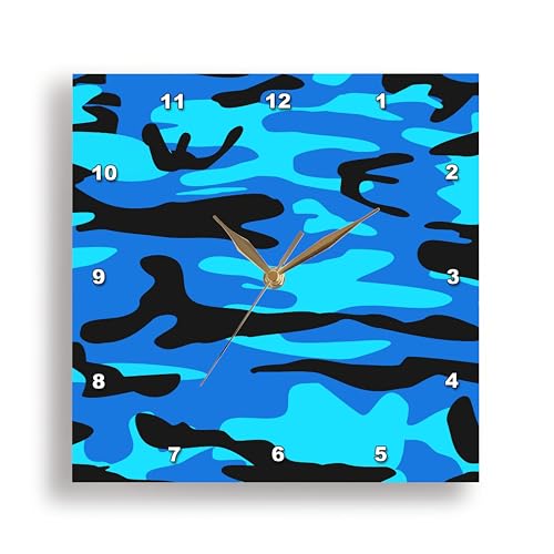 3dRose DPP_157599_1 Neon Bright Blue Camo Print Army Uniform Camouflage Pattern Boys Military Soldier Blend Texture Wall Clock, 10 by 10-Inch