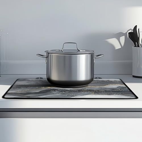 Image of Poceacles Electric Stove Top Cover for Stove Top, Induction Electric Stove Protector Non-slip Glass Cooktop Cover Range Cover Multipurpose Flat Top Stove Mat, Black Gold Marble