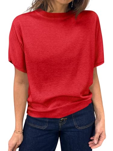 Image of Saodimallsu Women's Short Sleeve Crew Neck Knit Pullover Sweater