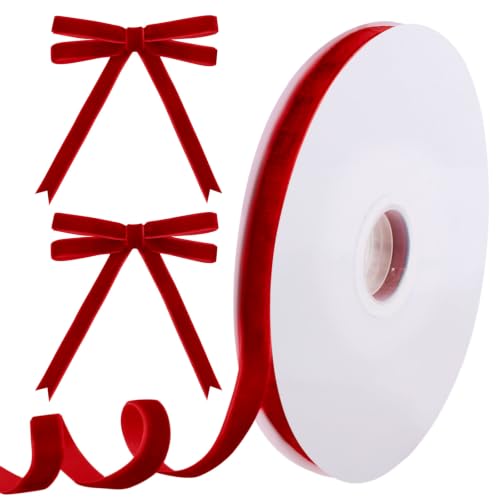 Image of Tsorode 10 Yards Red Velvet Ribbon for Christmas Tree,3 /8 Inch