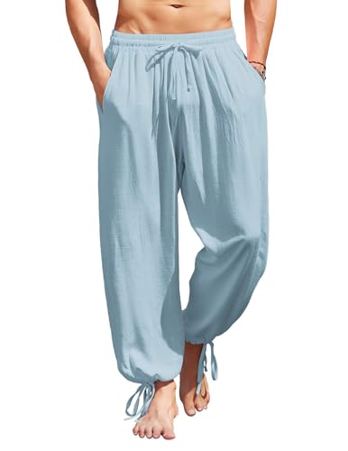 COOFANDY Men's Cotton Linen Pants Casual Harem Pants Elastic Waist Beach Boho Yoga Trousers