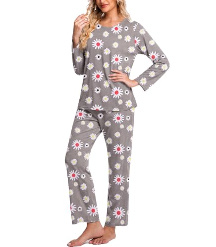 Image of ENJOYNIGHT Womens Pajama Set Cotton Pjs Long Sleeve Sleepwear with Pockets