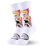 Satdflie Demon Slayer Calcetines de algodón 1 par Rengoku Kyoujurou Unisex Mid-calcetines casuales Anime impreso lindo regalo de la idea de Navidad para los fans, un tamaño, blanco