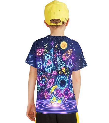 Image of Linnhoy Kids 3D Print Fashion Graphic T-Shirts for Boys Girls 6-16 Years | Unisex Colorful Short Sleeve, Crewneck, Breathable Fabric, Suitable for Daily Sport Festival Wear