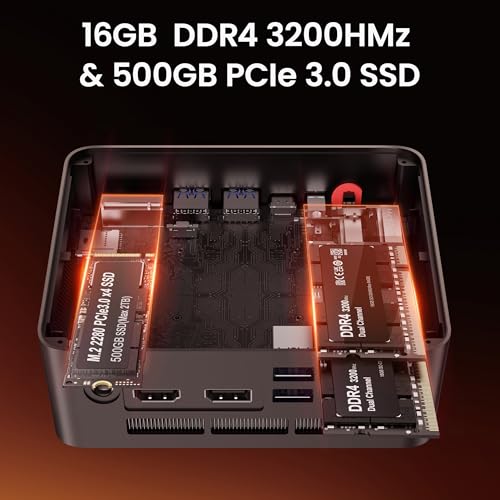 Beelink Mini PC, SER5 Pro 5825U AMD Ryzen 7 (Up to 4.5GHz) 16GB DDR4 500GB PCle 3.0 SSD Mini Desktop Computer, 2.5G LAN, Wifi6/BT5.2,HDMI/DP/Type-c/4K Triple Display Windows 11 Pro Micro PC
