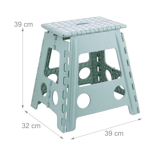 Relaxdays Klapphocker faltbar, Camping Hocker, großer Badhocker, bis 150 kg, Kunststoff, HBT: 39 x 39 x 32 cm, Salbei