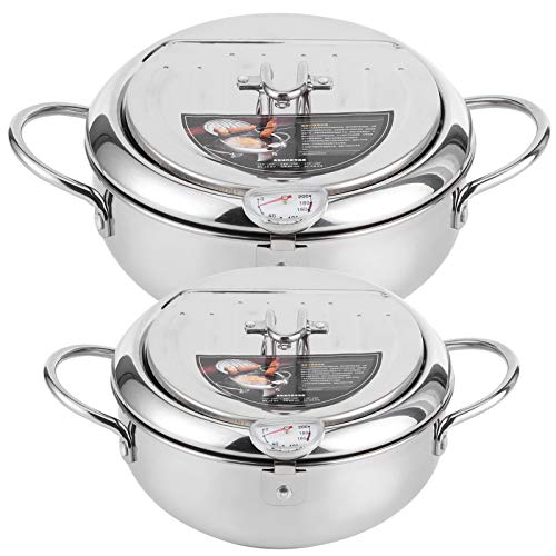 Small Deep Frying Pot with Fahrenheit Thermometer,Deep Fryer Pot, 304 Stainless Steel Deep Fryer with Oil Draining Rack for chips, Fries, Fish, and Chicken(24cm), Deep Fryer Pot,Small Deep Frying