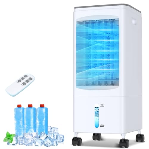 Portable Air Conditioners, 1.6 Gal Fast Cooling Evaporative Air Cooler, Portable AC Unit w/3 Spds & Cooling Mode, Swamp Cooler w/Remote, Windowless Air Conditioner for Room Office Garage