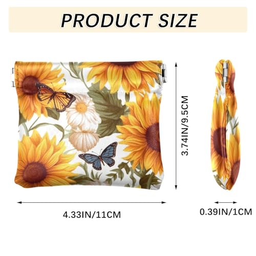 Sunflowers and Butterflies Coin Purse Leather Pouch Change Purse, Squeeze Coin Pouch for Cards, Keys & Lipsticks, Unisex3