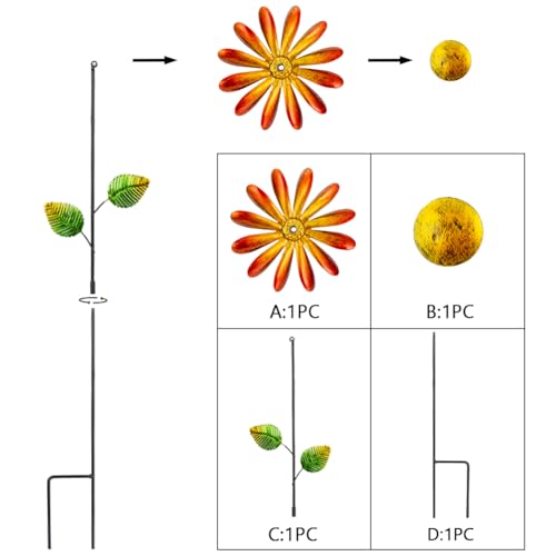 DREAMYSOUL 4 Packs Metal Flowers Wind Spinners Outdoor, Pinwheel Decorative Garden Stakes, Metal Small Wind Spinner for Yard and Garden Decor - image 8