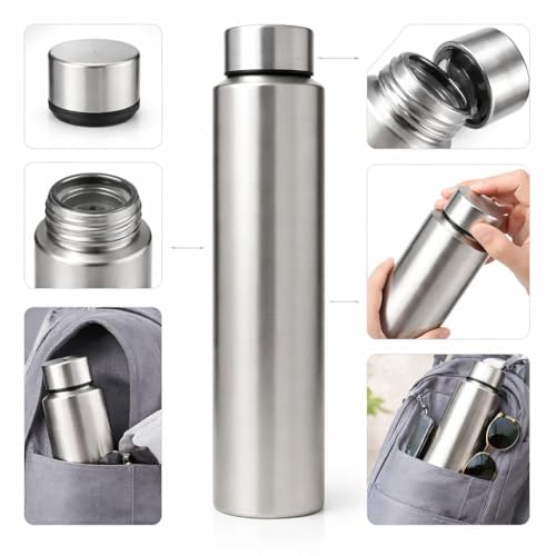 Image of bottle Stainless Steel Water Bottle, 1000 ml, Silver, Leak-Proof, Modern Design Stainless Steel Water Bottle,school /college /office /home /kitchen /gym /travelling (Pack 5)