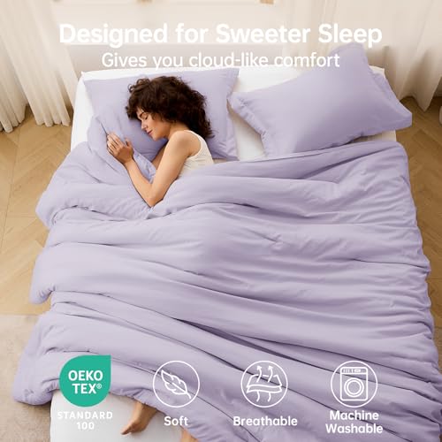 Image of MUXHOMO King Size Comforter Set, All Season Ultra Soft Down Alternative Bedding - 3 Piece Lightweight Bed Set Includes 1 Comforter (104 inchx90 inch) and 2 Pillow Shams (20 inchx36 inch), Lavender