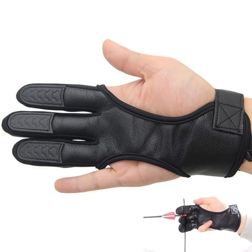 SOONHUA Traditioneller Schießhandschuh 3 Finger Bogenschießen Handschuh Lederhandschuhe für Kinder Jugend Erwachsen Anfänger schießen Recurve & Compound Bogen