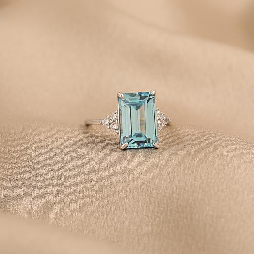 LOVECOM Sea Blue Topaz Engagement Ring 925 Sterling Silver Square Cut Aquamarine Ring March Birthstone Promise Ring for Her CZ Cubic Zirconia Wedding Ring Jewelry Birthday Gift for Mom2