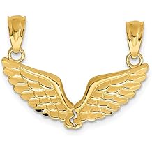 Solid 14K Yellow Gold Polished Break Apart Angel Wings Pendant