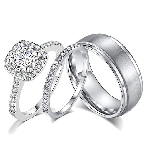 Ahloe Jewelry CEJUG 18k Gold Wedding Ring Sets for Him and Her Womens Mens Titanium Stainless Steel Rings Bands 1.5Ct Cz Couple Rings Size 9&9