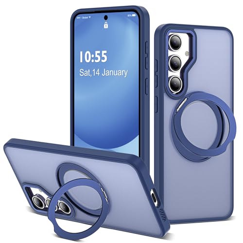 Image of for Samsung Galaxy S24 FE Case with 360 Rotatable Magnetic Ring Stand Compatible with Mag-Safe Military Protection Shockproof Matte Translucent Phone Cases for S24 FE,Blue