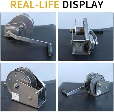 2600 lbs Hand Crank Winch - Heavy Duty 304 Stainless Steel Manual Gear Winch, Two-Way Self-Locking for RV Trailers, Boats, ATVs & Outdoor Activities