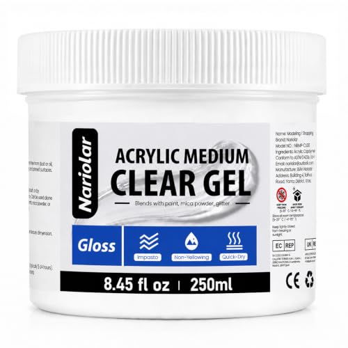 Nariolar 8.45 oz Heavy Gloss Gel Medium, Clear Non-Yellowing Acrylic Gel