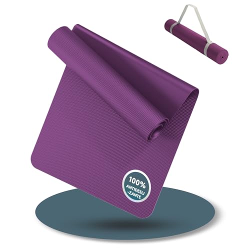 LILENO SPORTS Colchoneta de Yoga Baya (180x60cm) con Correa de Transporte   Colchoneta Deportiva y de Yoga Extra Antideslizante de 4 mm de Grosor   Colchoneta de Gimnasia y Fitness