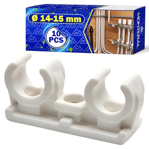 10 Piezas Abrazadera Doble Tubo Ø 14 15 mm M6   Abrazadera Tubo Doble Fabricado en Polipropileno en Color Blanco   MONTERAL