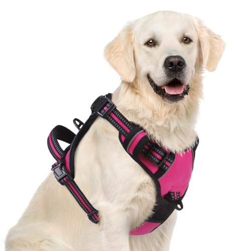 PUPTECK No Pull Dog Harness for Large, Adjustable Reflective Dog Harness with Handle Easy Control, Comfortable Soft Padded Pet Vest Harness for Extra Large Dogs, Fuschia XL