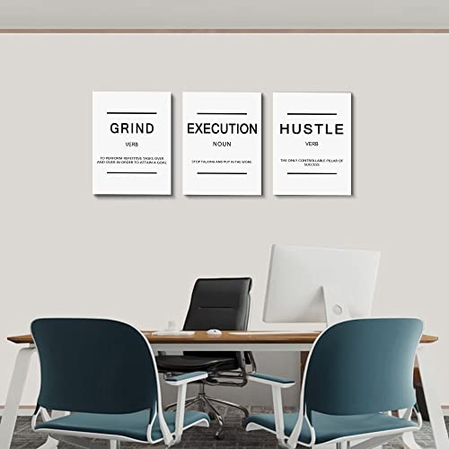 Inspirational Wall Art - Framed Canvas Wall Art,Grind Slogan,Success Quotes, Office Wall Art, White Large Poster, Positive Motivational, Execute Poster (C-3Pcs,12X16Inchx3Pcs) #TOP5