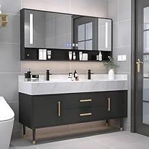 Double Bathroom Vanity - 48IN Vanity Sinks for Bathrooms with High - Definition LED Smart Mirror Cabinet & 2 Drawers | Metal Element