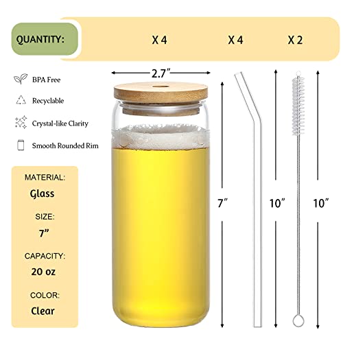 20 Oz Glass Cups With Bamboo Lids And Glass Straw - Beer Can Shaped Drinking Glasses Set, Iced Coffee Glasses, Cute Tumbler Cup For Smoothie, Boba Tea, Whiskey, Water, Gift - 2 Pack #TOP6