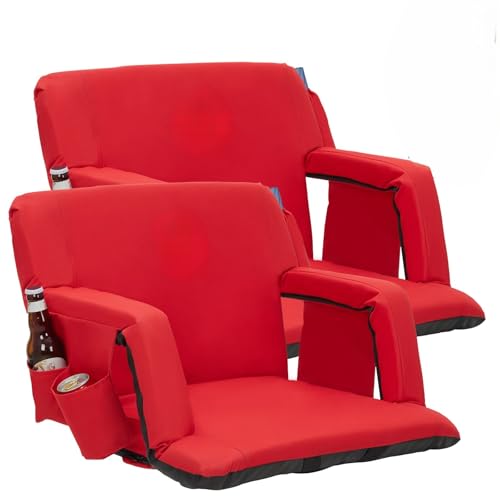 PeakPursuit Bleacher Chair with Back Support, Wide Stadium Seats 6-Position Recline, Armrests & Cup Holder for Bleachers, Sports Events & Concerts
