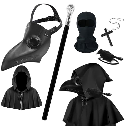 Costume de médecin de la peste complet avec masque à bec long noir et cape Halloween pour adulte