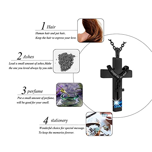 5 Pcs Urn Necklace for Ashes Keepsake Cremation Jewelry Heart Cross Cubic Stainless Steel Urn Keepsake Necklace Crystal Memorial Locket Ashes Jewelry for Women Men Loved Ones4