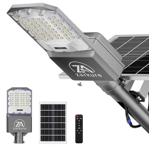 9500W Solar Street Lights Outdoor, 40000mAh IP67 Waterproof Solar Security Flood Lights 7000K 450000LM Super Bright LED Beads Commercial Parking Light with Remote Control for Street, Court, Barn-Gray