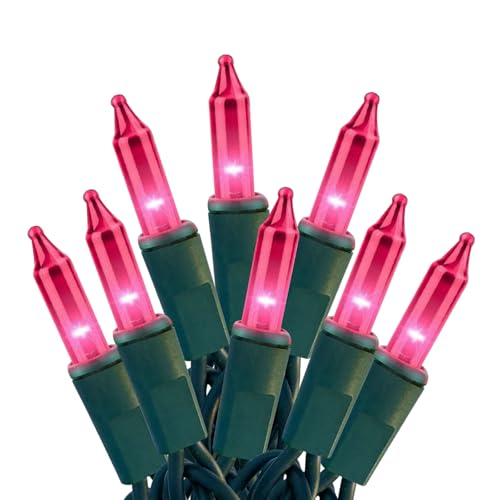 HISHINY Christmas Lights 100 Count Pink Christmas Tree String Lights with Green Wire for Outdoor Indoor Christmas Decorations Wedding Decorations Valentines Day Decor,UL Certified (21feet)