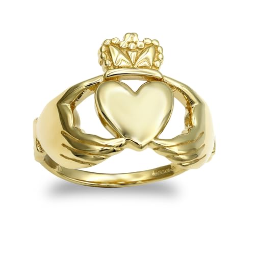 Image of Jewelco London Solid 9ct Yellow Gold Claddagh (Chladaigh) Ring - Size W