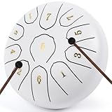 LOMUTY Steel Tongue Drum 6 Inch 11 Notes,Rain Drum for Outside Garden,C Major Tongue Drum Rain Chime Outside for Meditation Yoga Beginner(White)