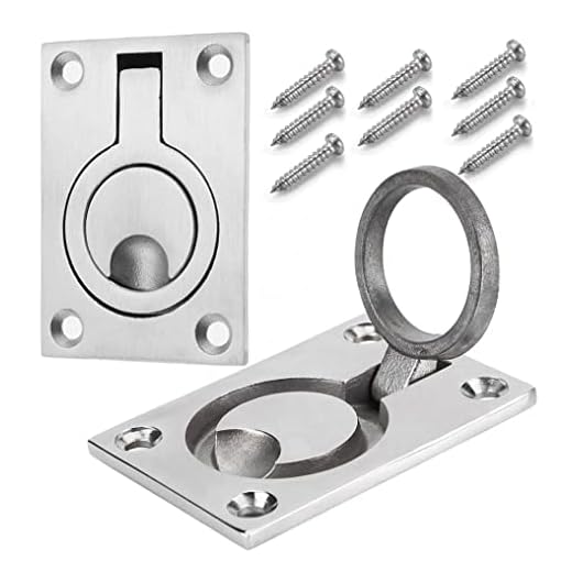 YAKAMOZ 2 Pack Flush Pull Handle Stainess Steel Marine Boat Ring Pulls Recessed Furniture Cabinet Hatch Lift Pull Handles for Yacht Deck Door Latch Drawer