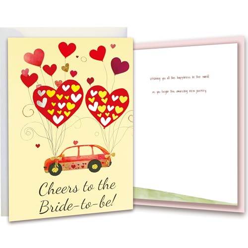 TzenvoGift Bridal Shower Card for Bride to be – Wedding Shower card – Double-Layer Greeting Card with Gold & Silver Foil Hearts and Red-Gold Foil Text