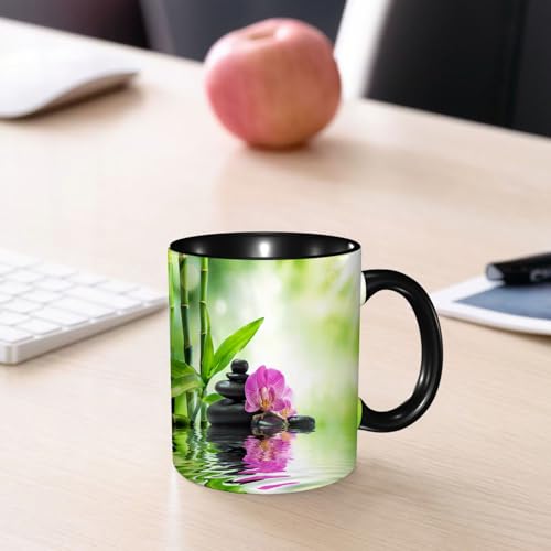 EMCLKS Ceramic Mug,tazas desayuno,taza te,tazas cafe,taza navidad,regalos originales mujer,regalos para parejas,Spa Artístico, orquídeas y rocas en aguas de manantial ricas en minerales. Tiefen,330ml