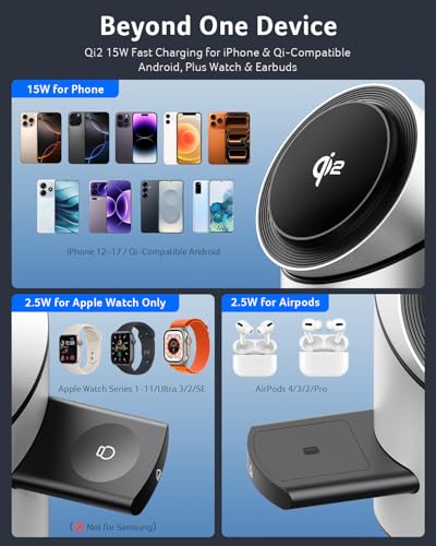 Acer 3 in 1 Wireless Charging Station for Apple, Strong Magnetic Charger for iPhone, Magesafe Charger, Fast Charger Stand Compatible with iPhone 17, Apple Watch, AirPods (Non-Battery, with Adapter) - image 7