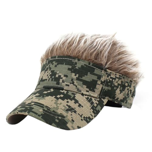 Men's Visor Cap with Hair Fake Hairs Visor Hat with Hair Funny Spiked Wigs Sun Hats Novelty Wig Baseball Caps