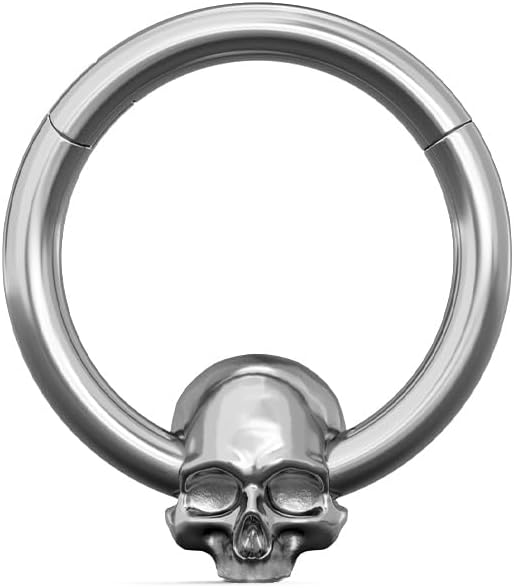 PUNKYOUTH Titanium 16G Septum Nose Ring Clicker Hoop Titanium 316L Surgical Steel Gothic Alternative Piercing Jewelry for Septum Helix Rook Tragus Cartilage Hinged Clicker Hoop with Bat Dragon Spike Eye Design 8mm