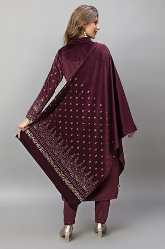 Image of HIFZAA velvet kurta palazzo set with dupatta for womens printed winter wear suit M to 4xl