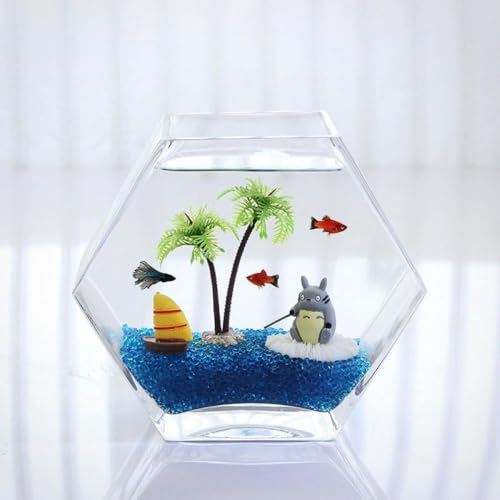 AOBOPO六角形金魚鉢 おしゃれガラス水槽 水槽 + 木製ライト台座 透明砂送り メダカ飼育・苔テラリウム・水耕栽培用