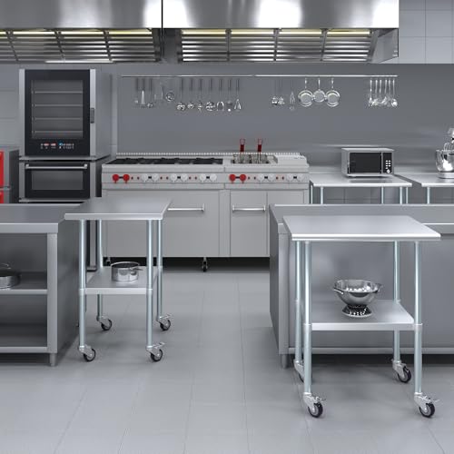 Image of AmGood 30 inch Long x 24 inch Deep Stainless Steel Table with Casters