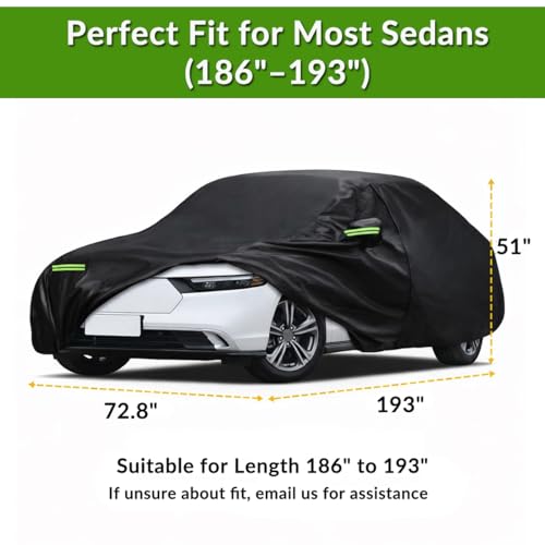 Image of Sedan Car Cover Waterproof Outdoor Cover Fits 186-193 Inch | Fits Sedans, Waterproof Fabric, Full Exterior Coverage, Windproof Straps, UV & Dust Protection, Easy Door Access
